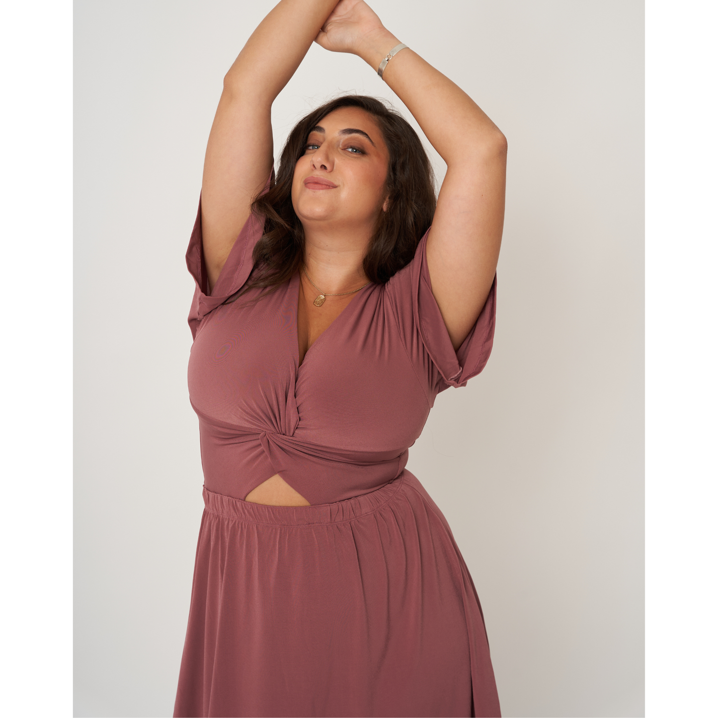 שמלת גפן - חום בורדו